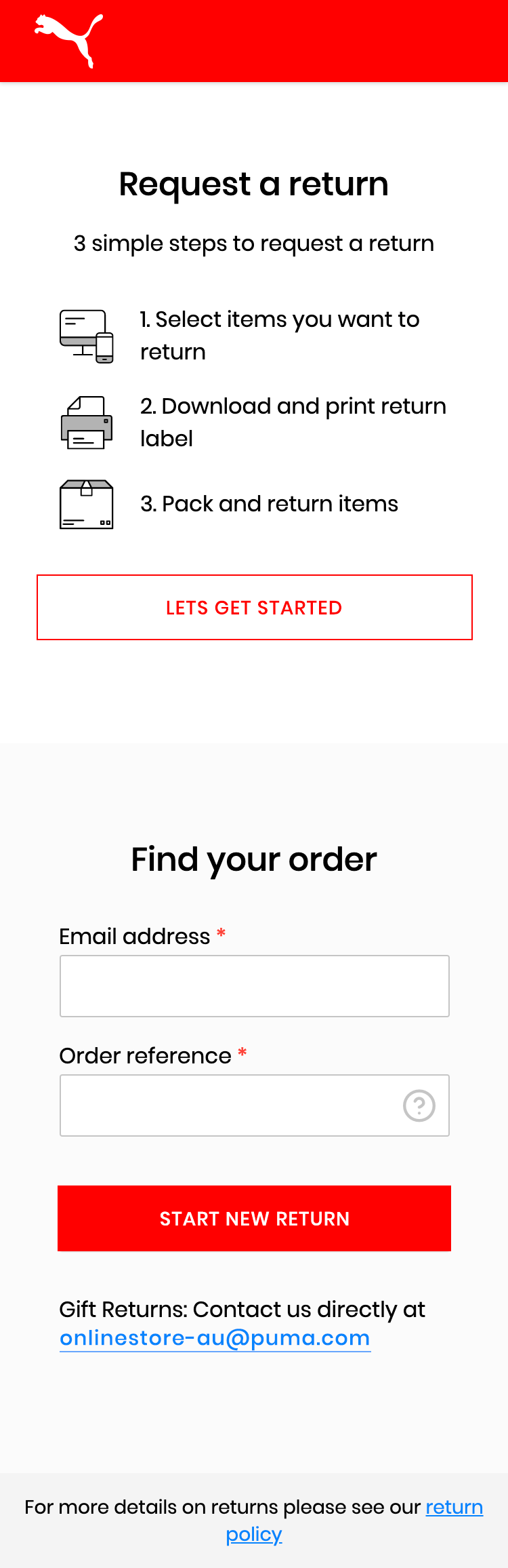 puma order return