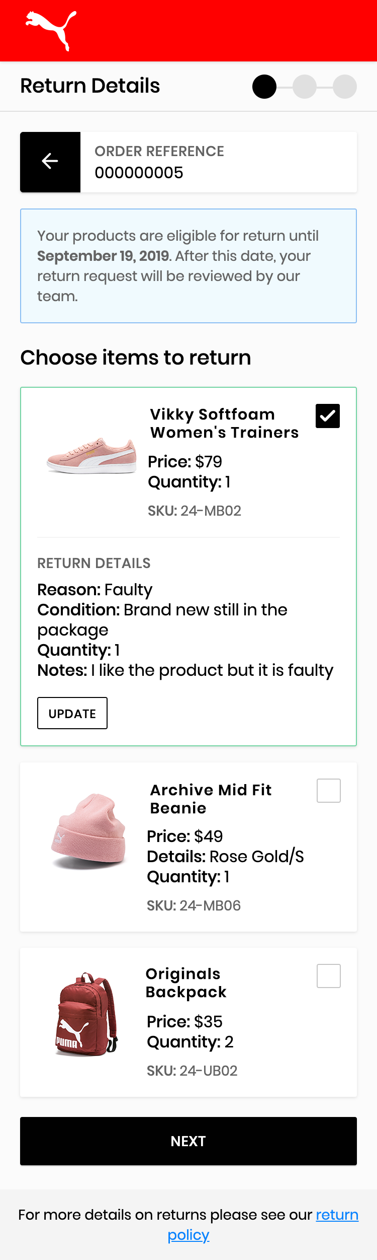 puma order return